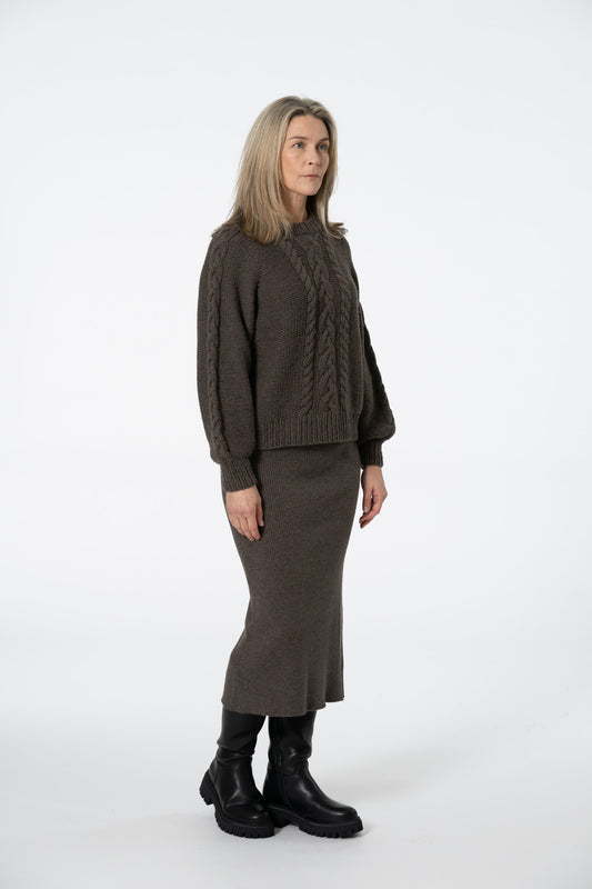 Dinadi Merino Rib Skirt In Mulch Brown Fall 23/24