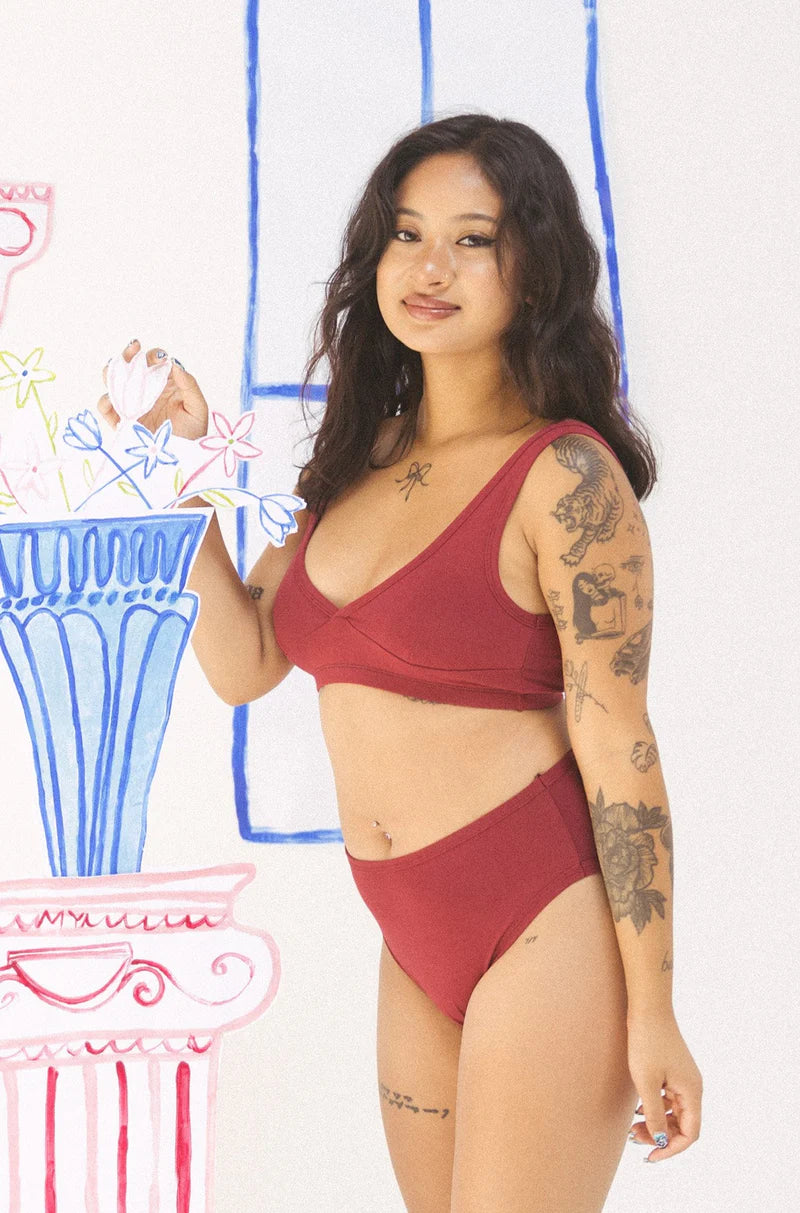 SS24 - Mary Young - Eden Bra in Wine - on model front 4