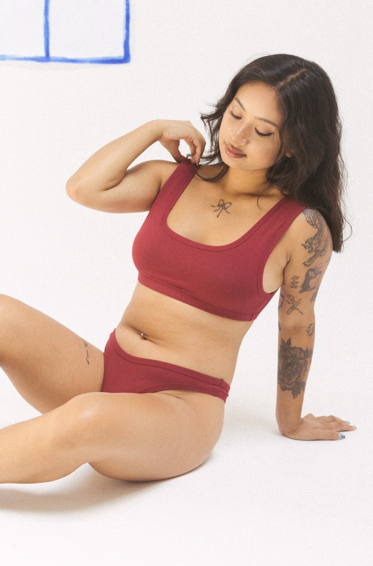 SS24 - Mary Young - Mayes Bra in Wine - Front on Model  4