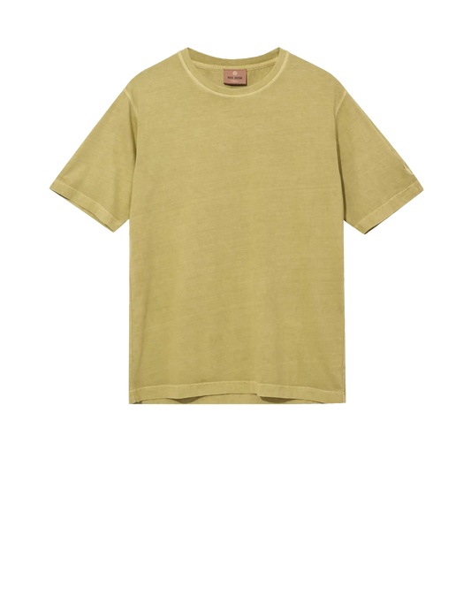 "MOS MOSH Gallery Step Faded Short Sleeve T-Shirt in Moss – available in Canada - flatlay front view