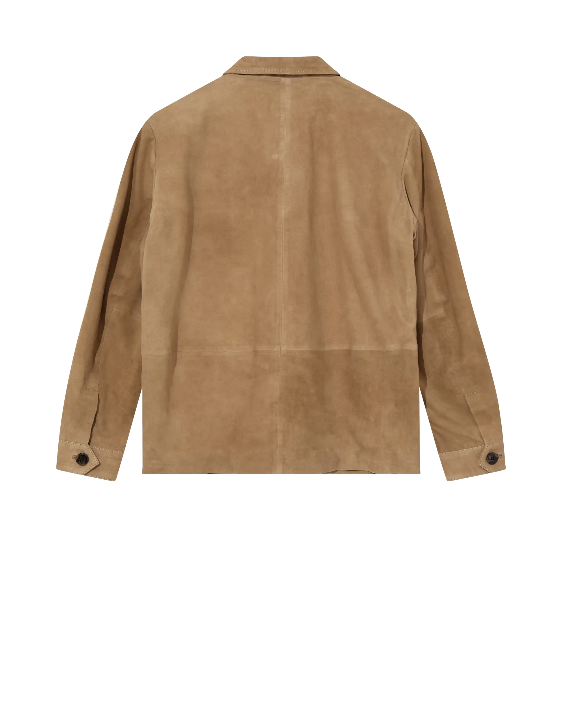 MOS MOSH Gallery Conor Toasted Coconut Suede Jacket – shop men's jackets in Canada front lay of back 