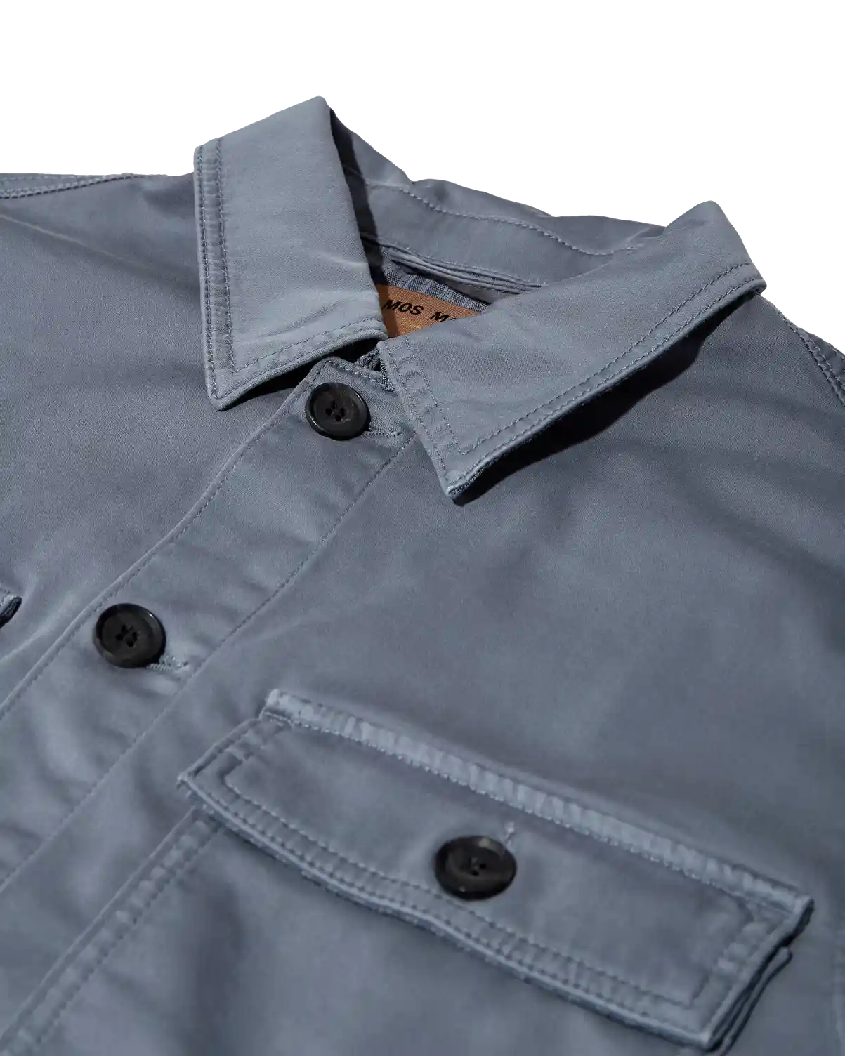Mos Mosh Gallery Matteo Soft Overshirt in Flint Stone – detail view – available at Textile Apparel Kelowna