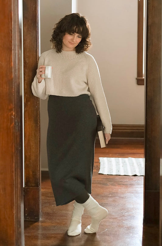 FW23-Dinadi-Merino Rib Skirt-Charcoal