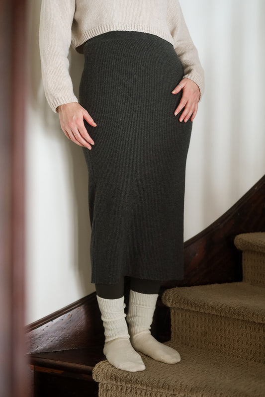 FW23-Dinadi-Merino Rib Skirt-Charcoal
