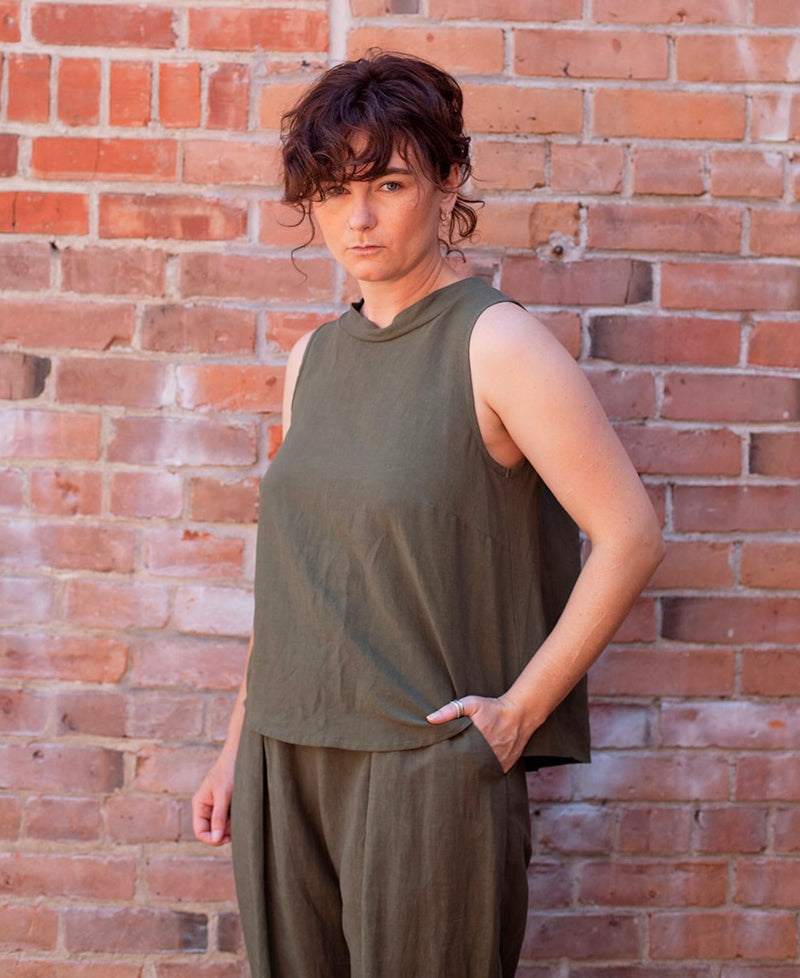 Pacifica Top in Khaki Linen