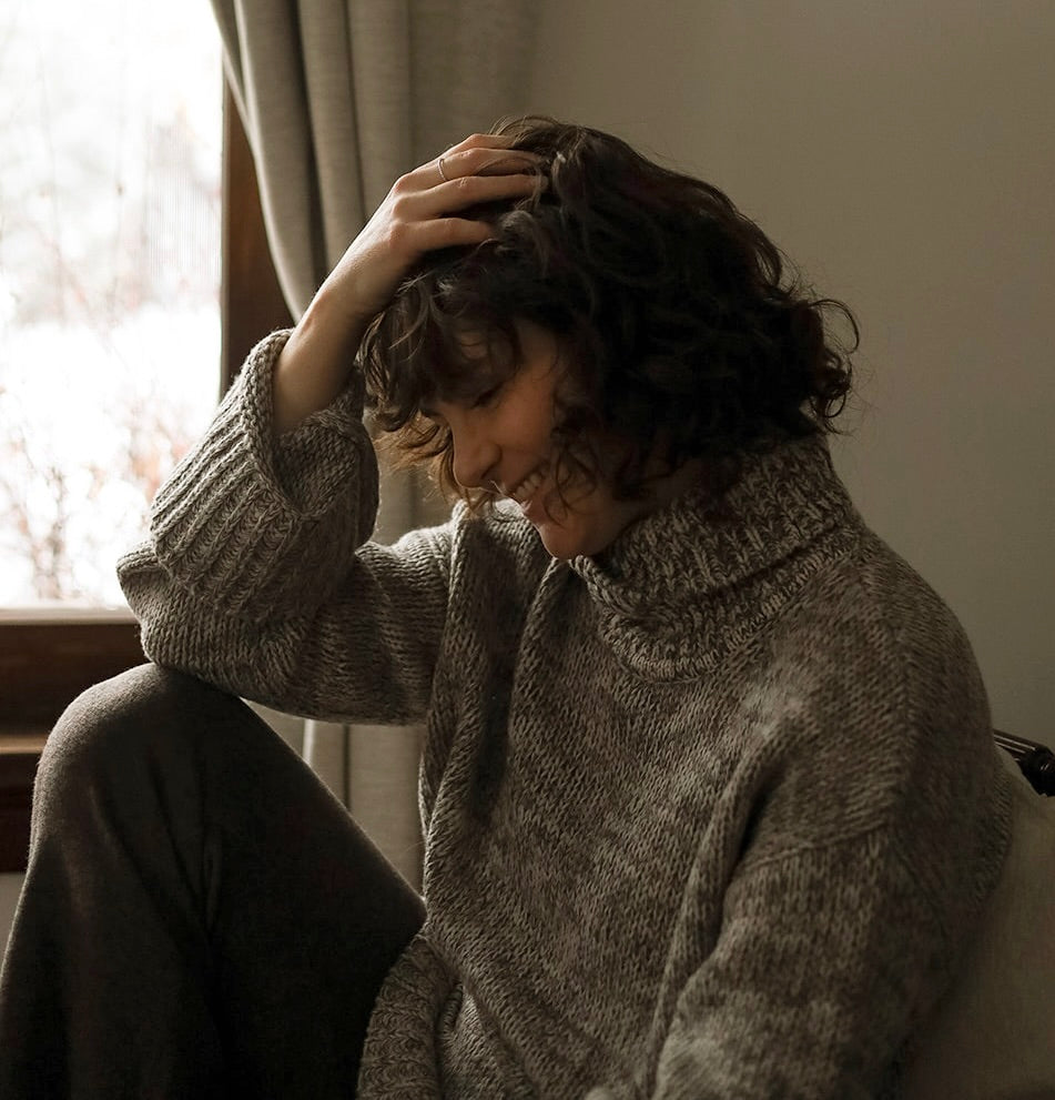 Dinadi - Fall 23/24 - Merino Oversized Turtleneck Sweater in Mulch Brown Tweed