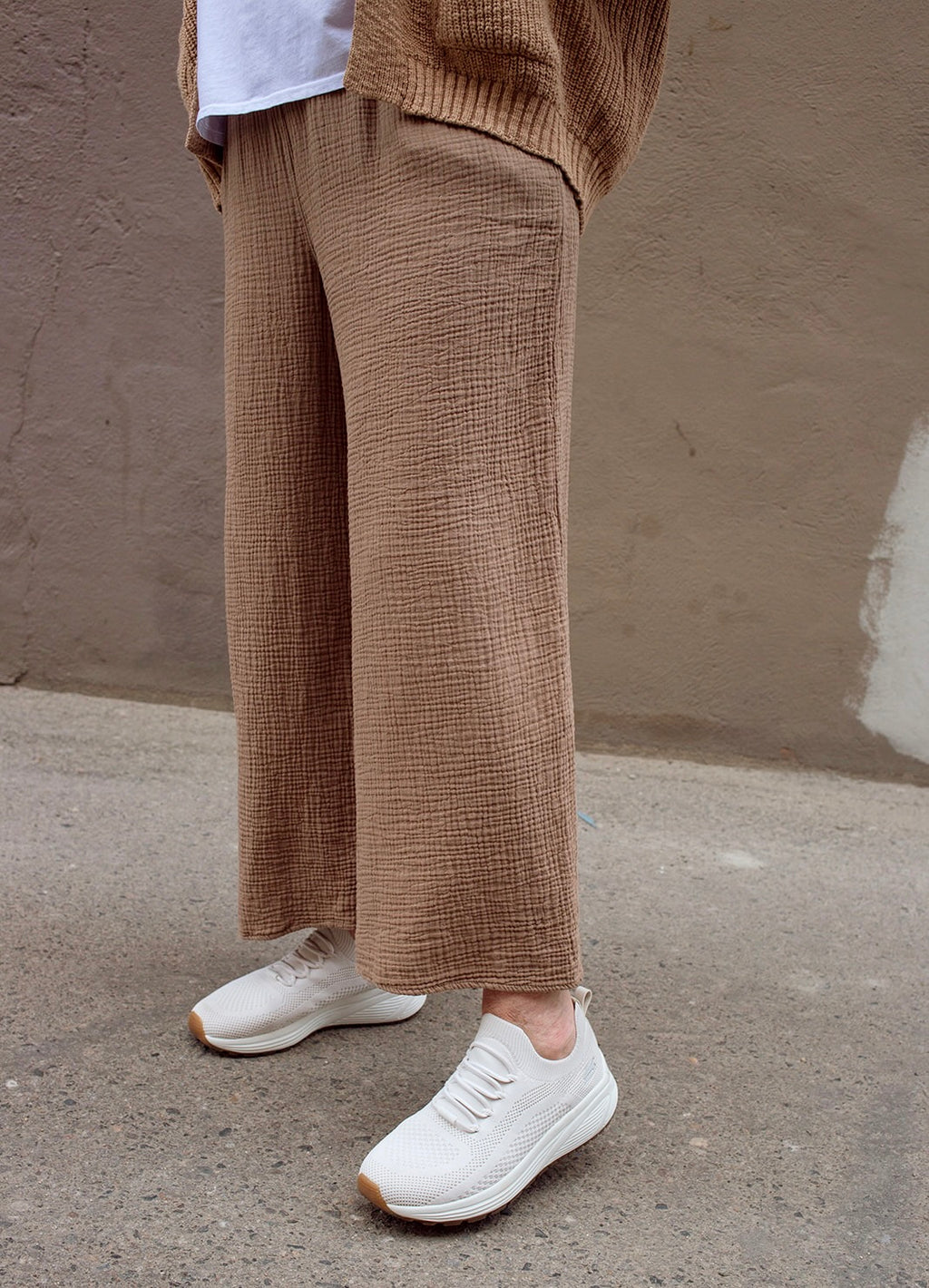 Organic Wide Gauze Pant in Warm Taupe