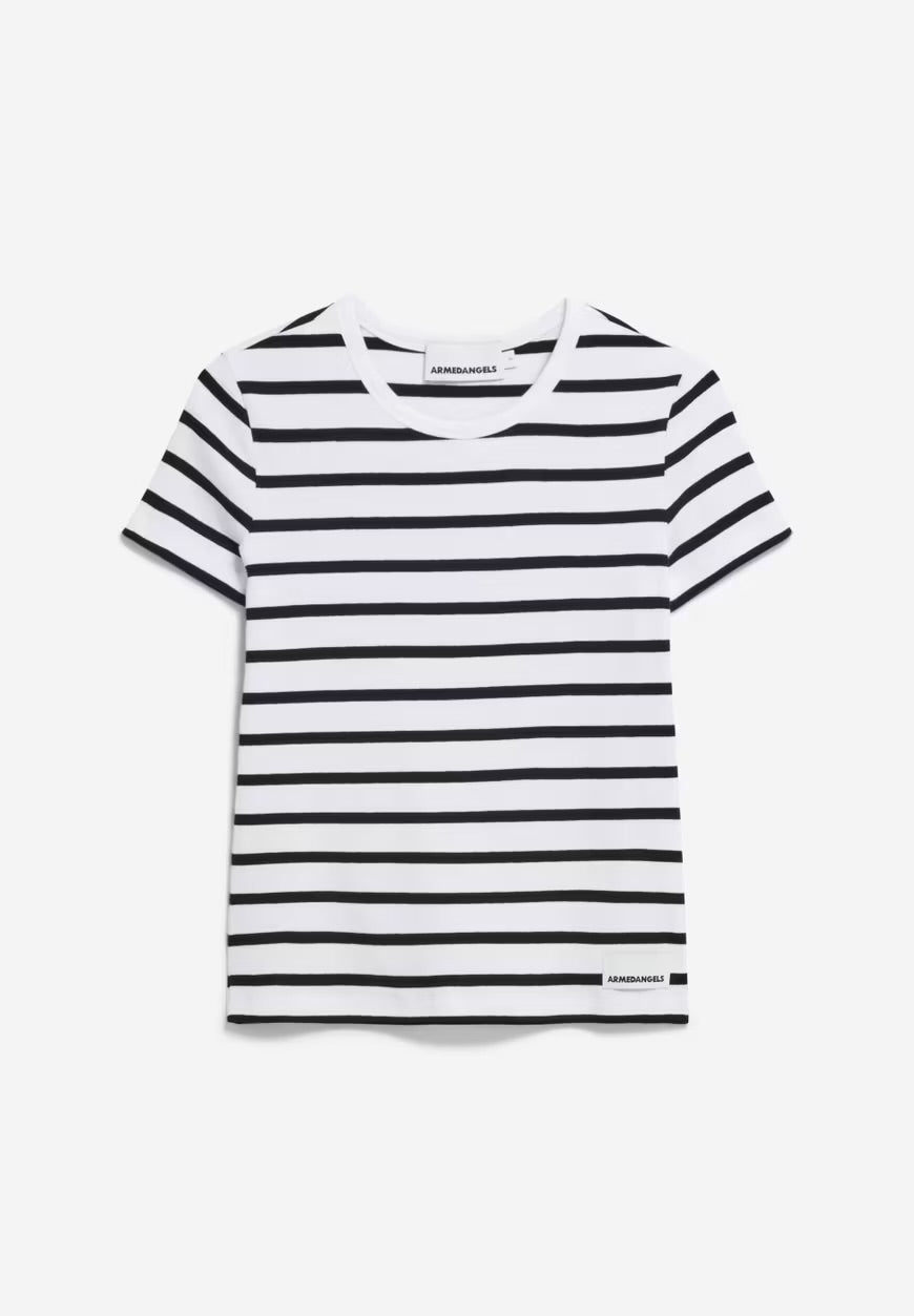 SS25 - ARMEDANGELS -  Kaarda Stripe Shirt in White/Black - display front 6 