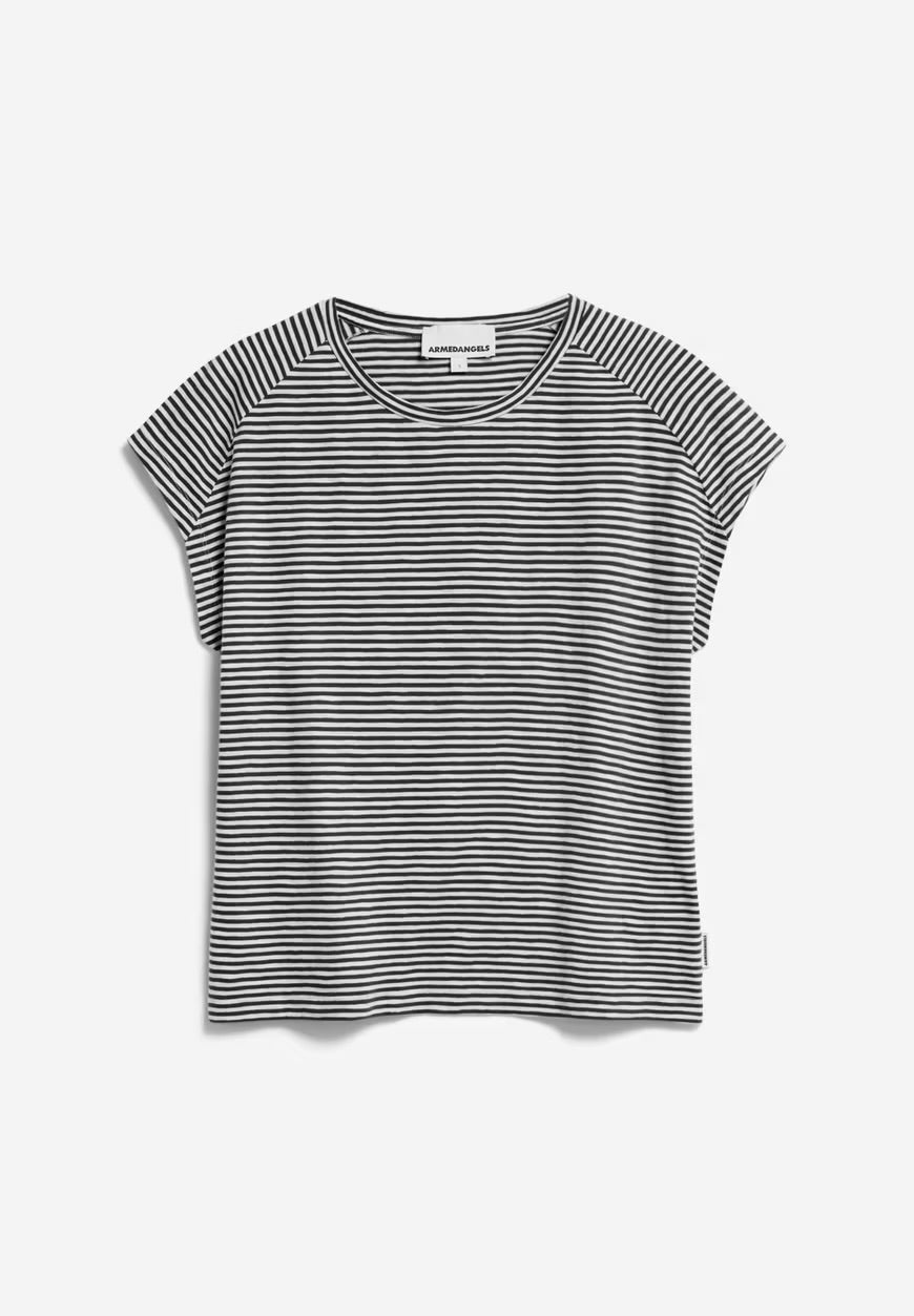 SS25 - ARMEDANGELS - Oneliaa Lovely Stripes in Black-Oatmeal - display front 5 