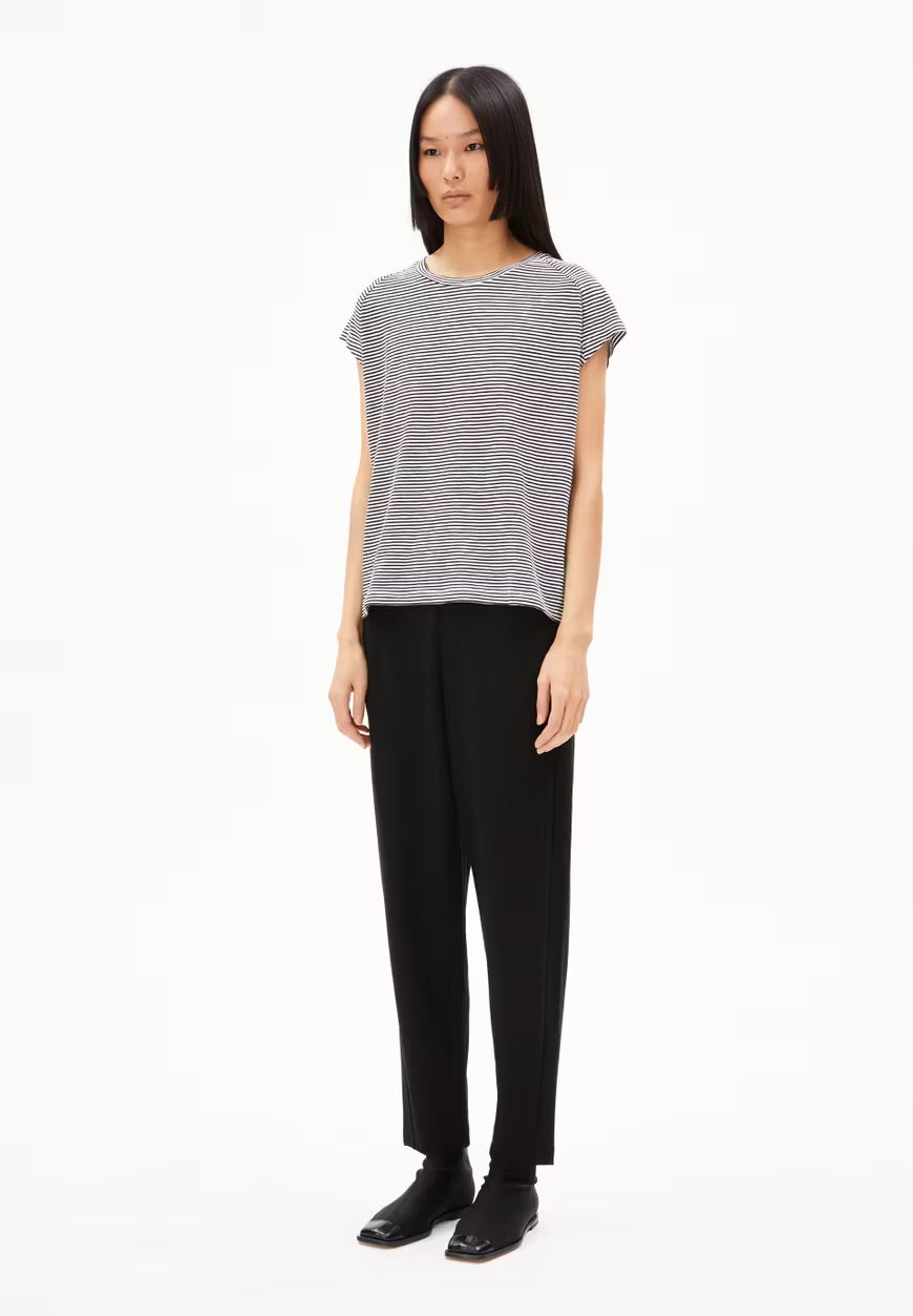 SS25 - ARMEDANGELS - Oneliaa Lovely Stripes in Black-Oatmeal - full front 1