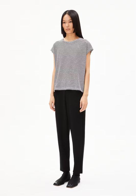SS25 - ARMEDANGELS - Oneliaa Lovely Stripes in Black-Oatmeal - full front 1