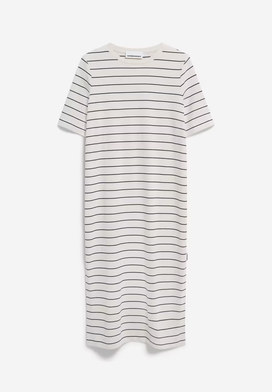 SS25 - ARMEDANGELS - Xelinaa Fine Stripe Jersey Dress in Undyed Black - display front 6 