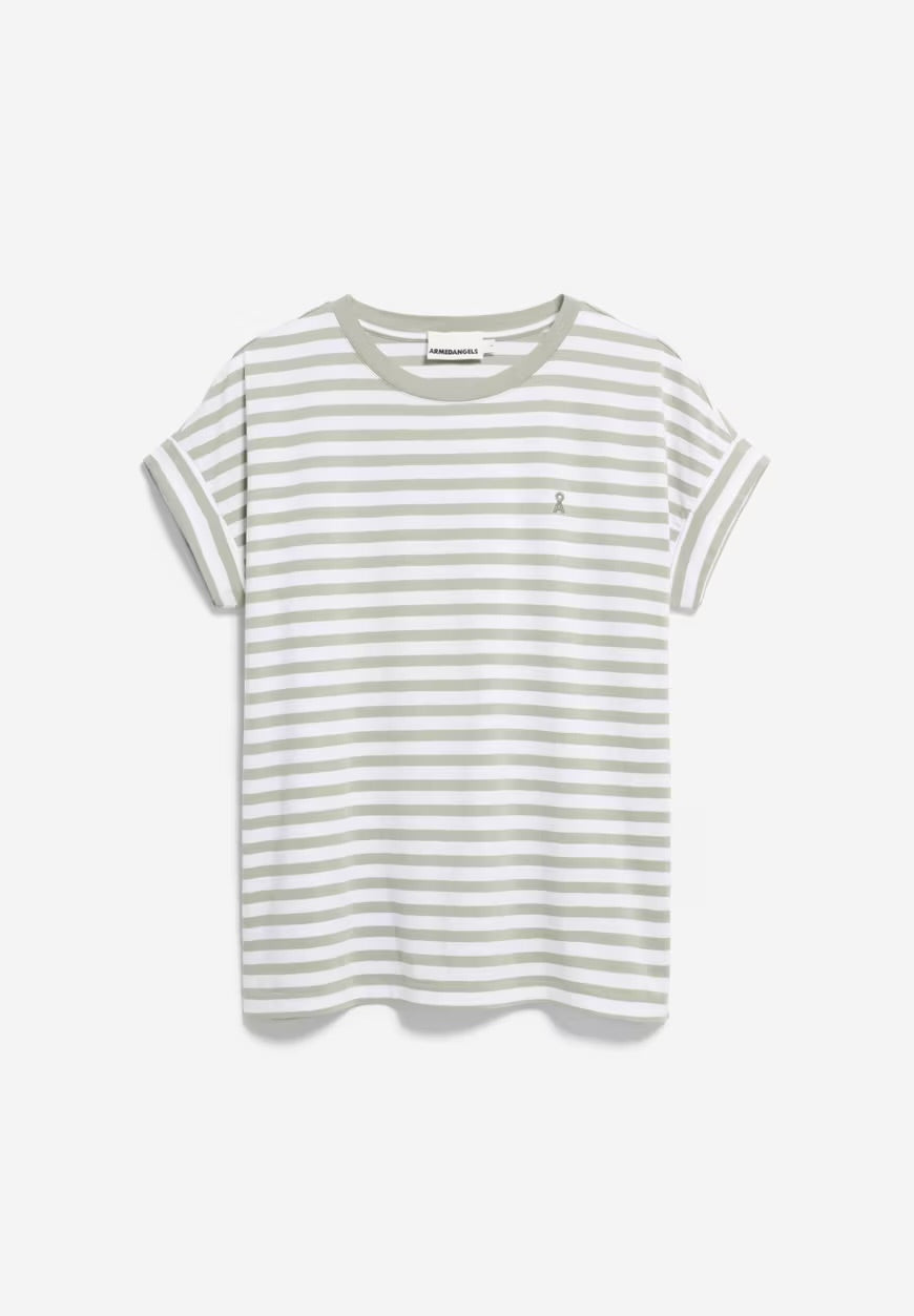 SS25 - ARMEDANGLES - Idaara Stripe Shirt in White/Seagreen -  display front 5