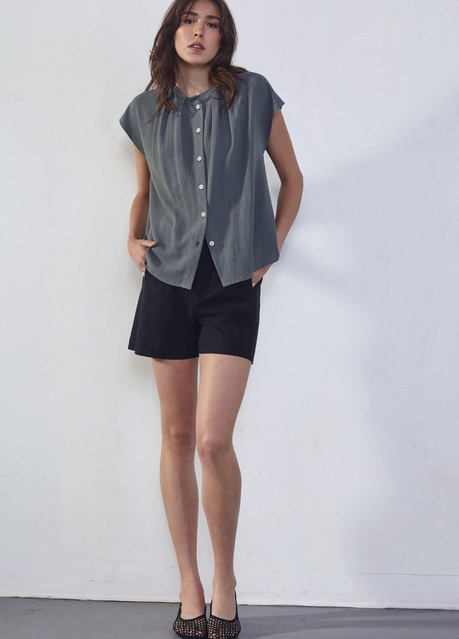 SS25 - Dagg and Stacey - Billie Linen Short in Black - front 1 