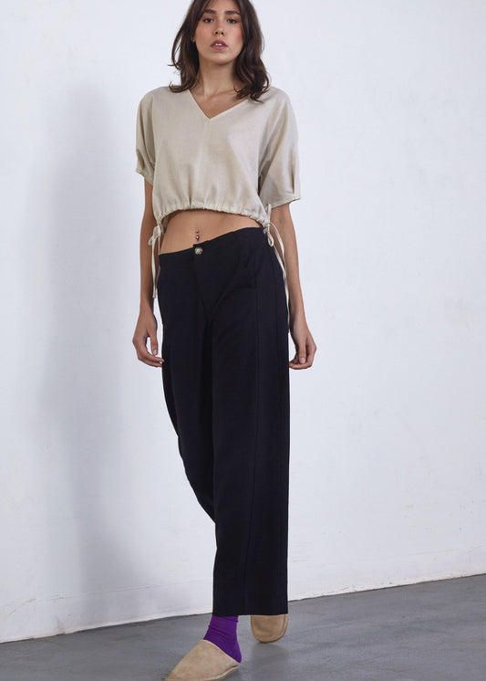 SS25 - Dagg and Stacey -  Colette Linen Pant in Black - front 1