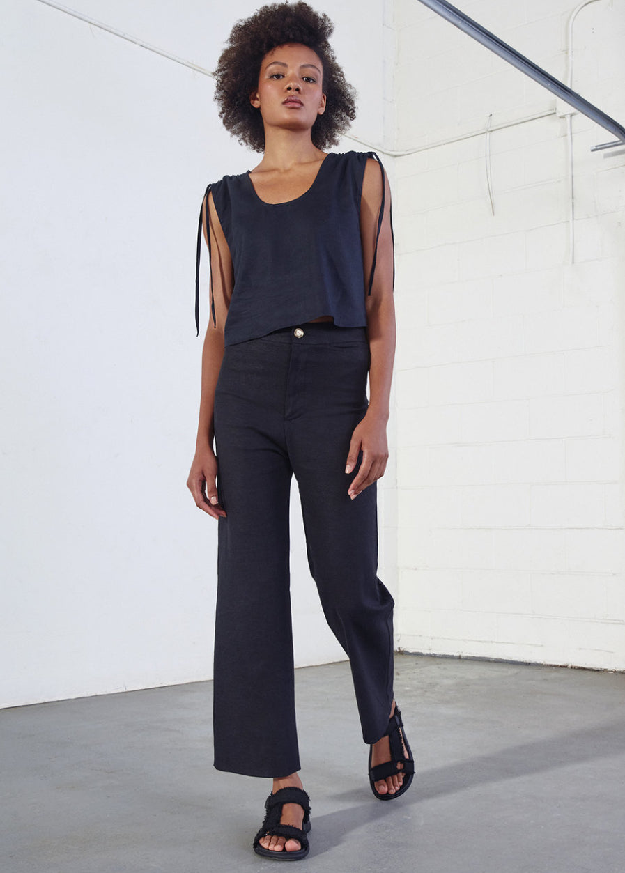 SS25 - Dagg and Stacey -  Cranston Linen Pant in Black - front 2