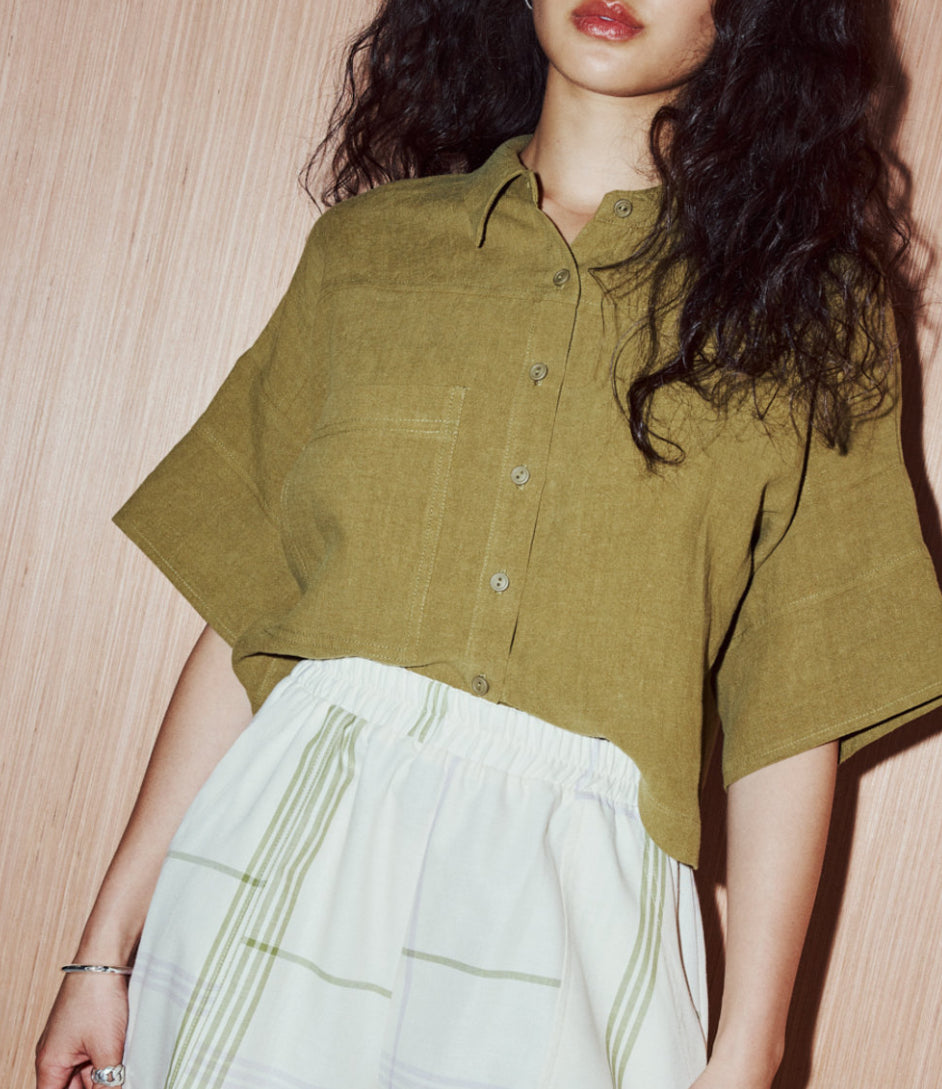 SS25 - Eve Gravel - Georges Shirt in Olive - front 1 