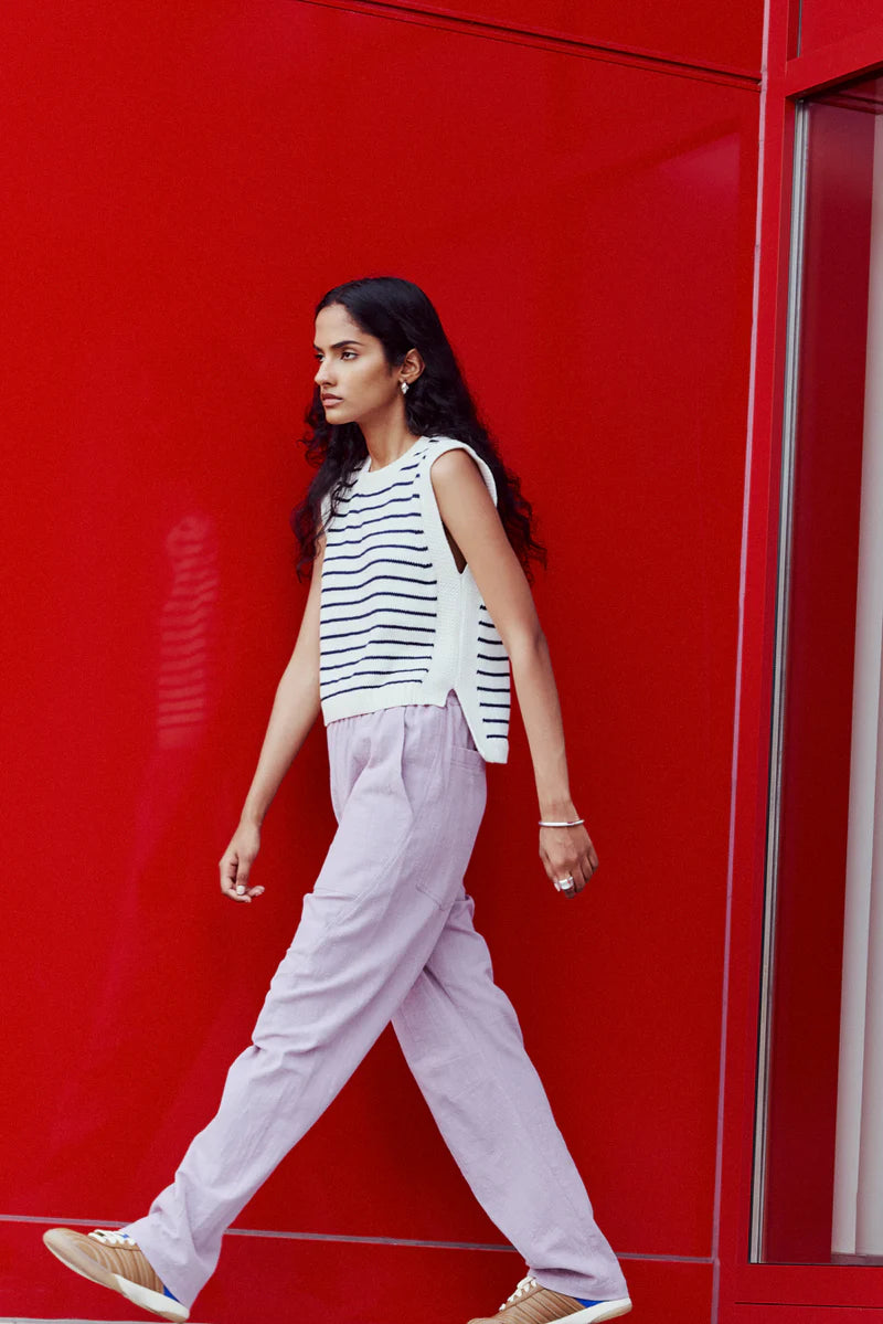 SS25 - Eve Gravel - Poppy Sweater in Cream/Marine - side 2