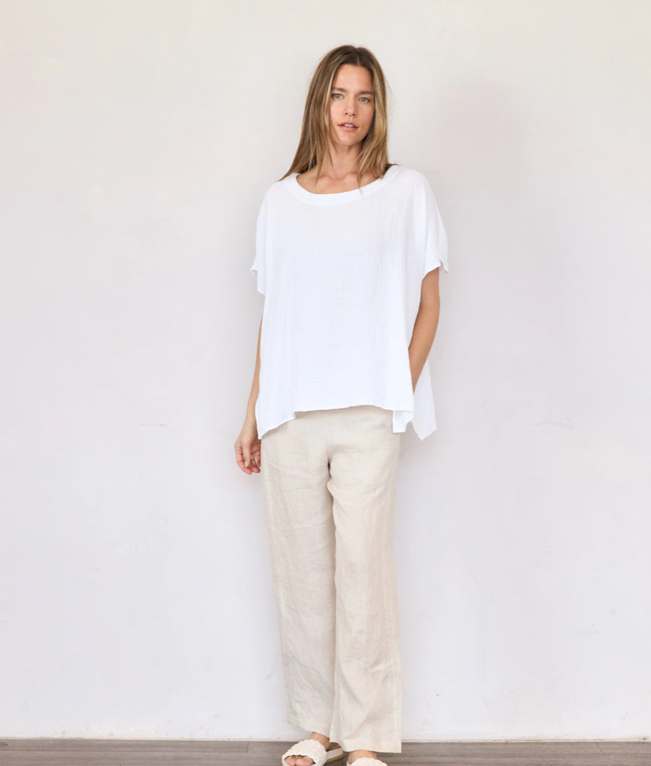 SS25 - It is Well L.A - Gauze Poncho in Salt - front 1 