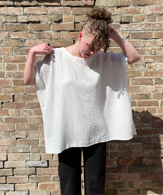 SS25 - It is Well L.A - Gauze Poncho in Salt - front 2