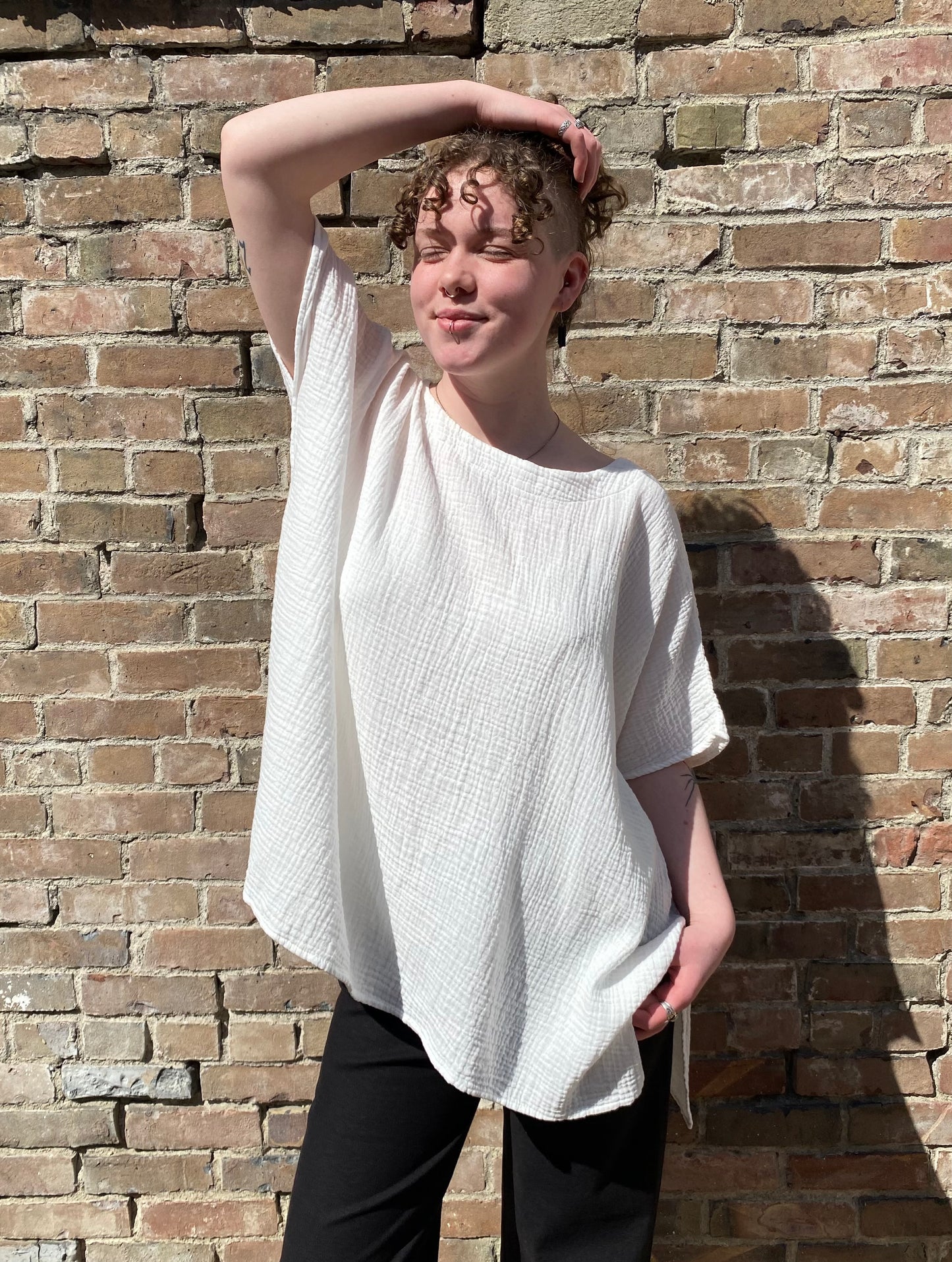 SS25 - It is Well L.A - Gauze Poncho in Salt - front 4 