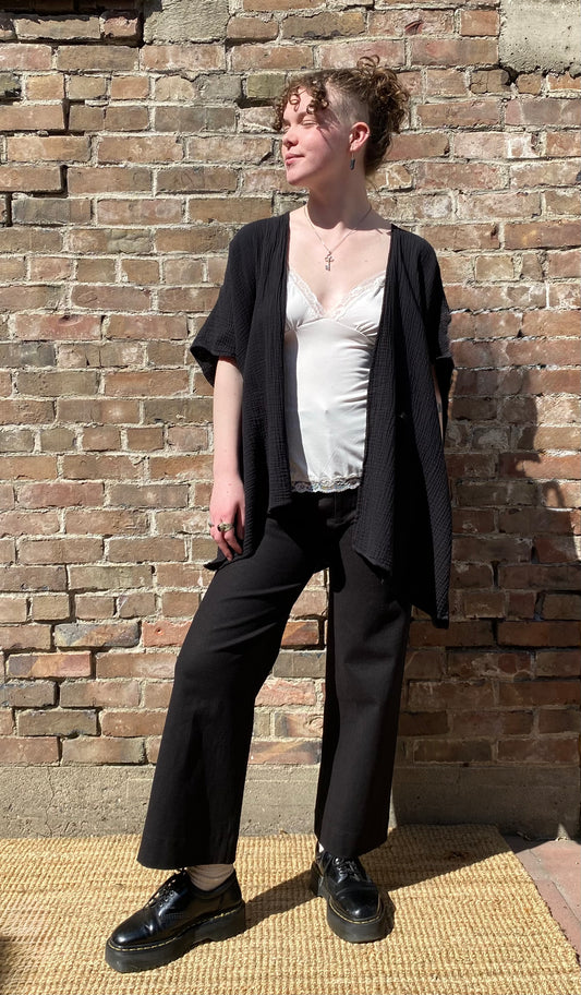 SS25 - It is Well L.A - Gauze Short Sleeve Cardigan in Black - front 1