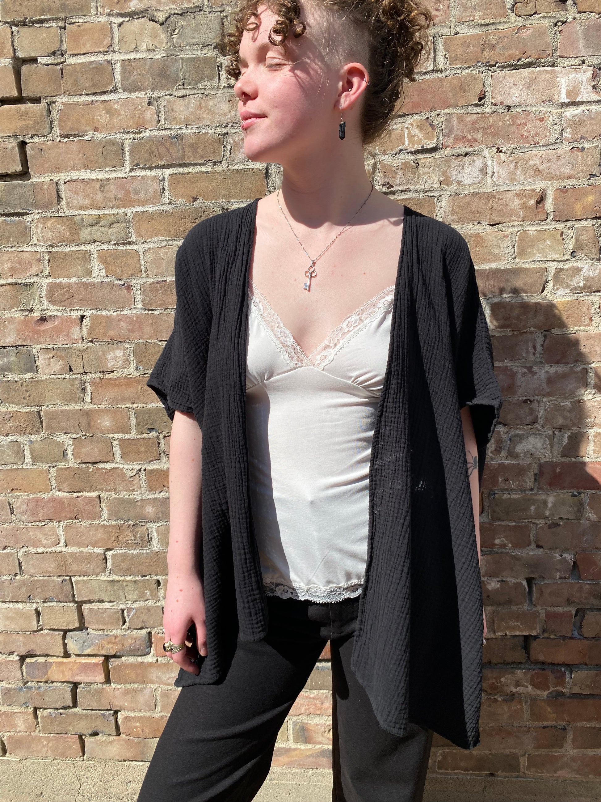 SS25 - It is Well L.A - Gauze Short Sleeve Cardigan in Black - front 5 
