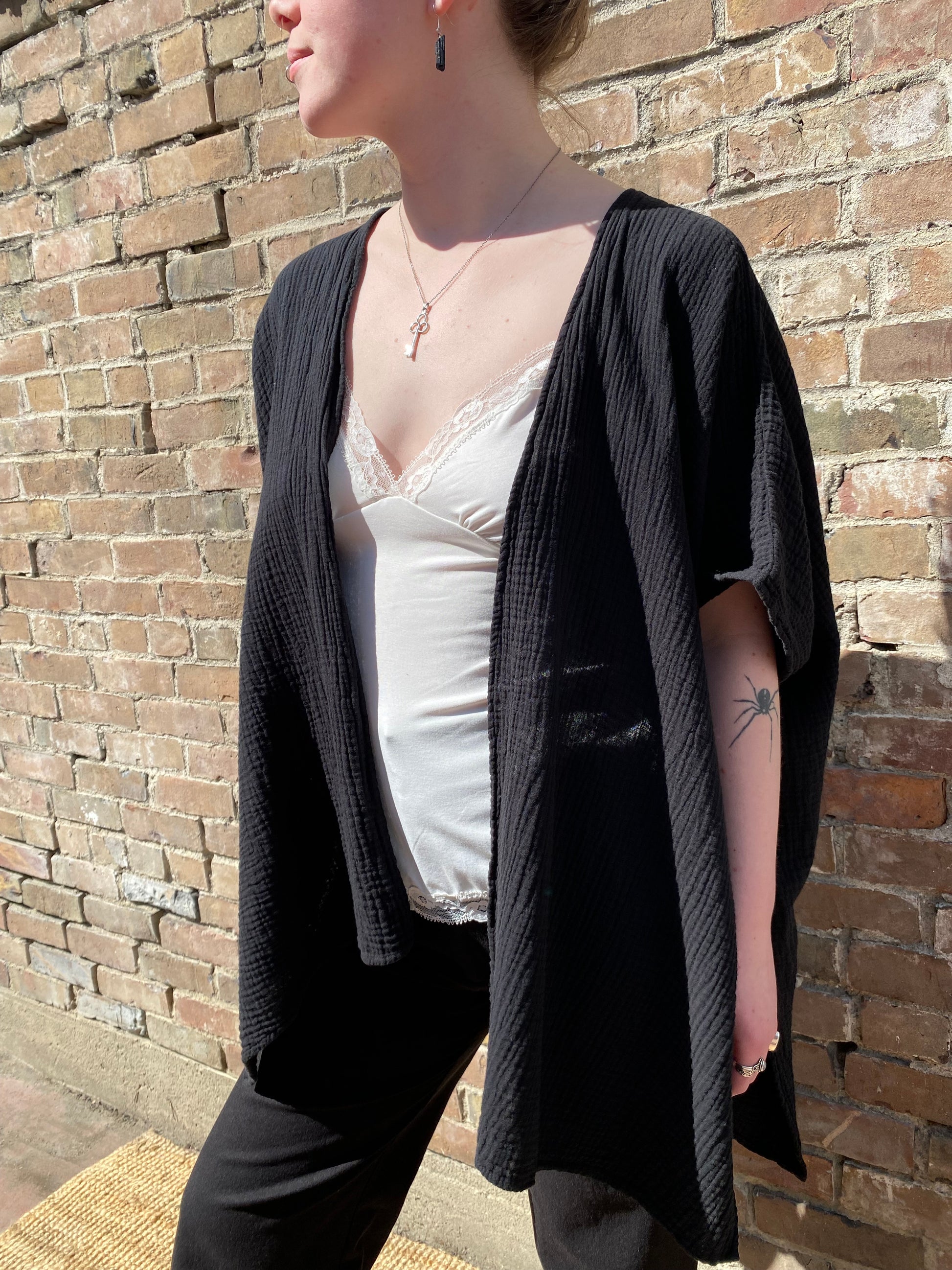 SS25 - It is Well L.A - Gauze Short Sleeve Cardigan in Black - side front 4 