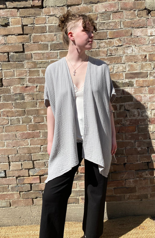 SS25 - It is Well L.A - Gauze Short Sleeve Cardigan in Slate Grey - front 1 