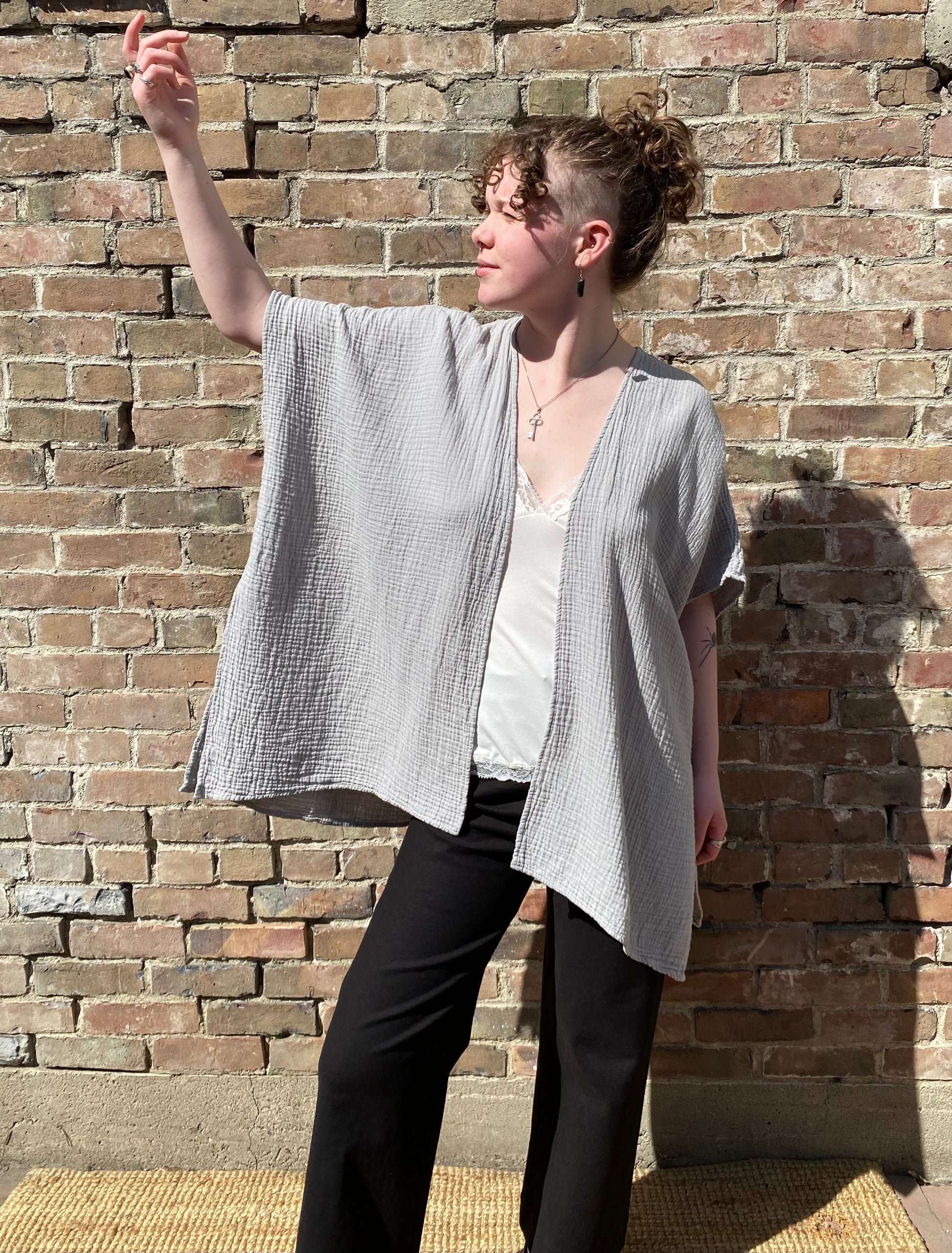 SS25 - It is Well L.A - Gauze Short Sleeve Cardigan in Slate Grey - front 2