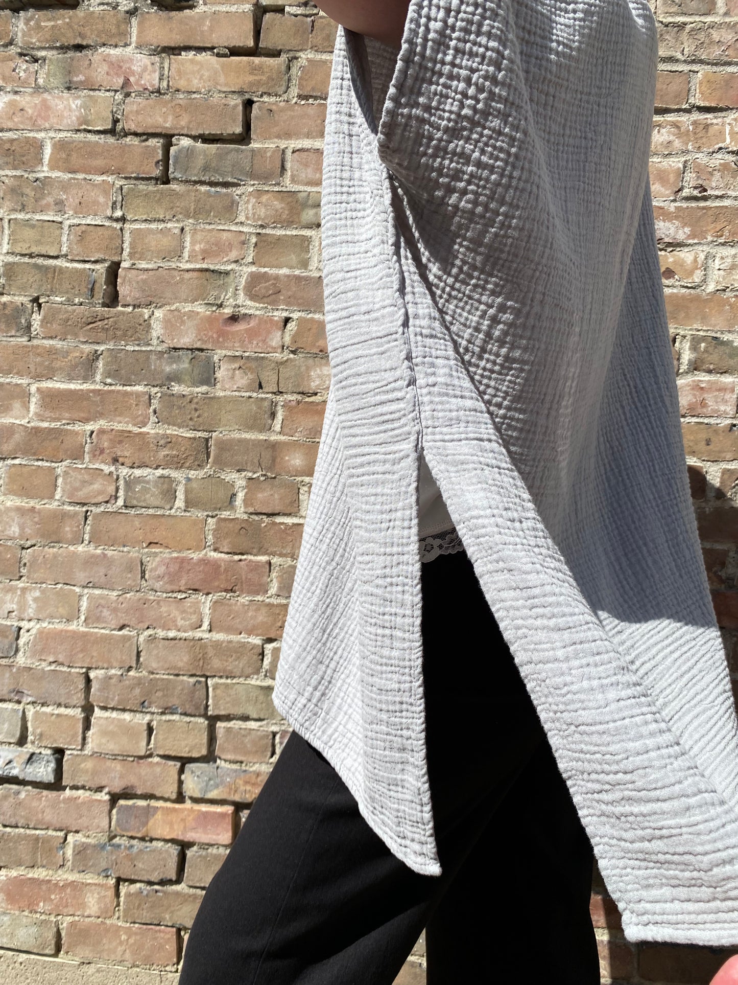 SS25 - It is Well L.A - Gauze Short Sleeve Cardigan in Slate Grey - side details 7