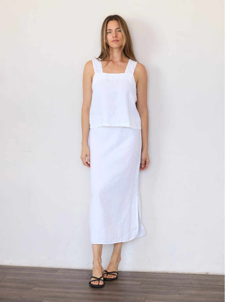 SS25 - It is Well L.A - Linen Slit Skirt in Salt - front 1 