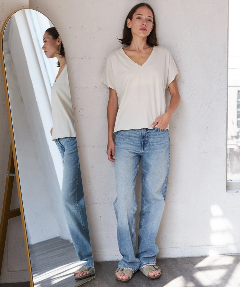 SS25 - It is Well L.A - Organic V-Neck Boxy Tee in Natural - front 1 