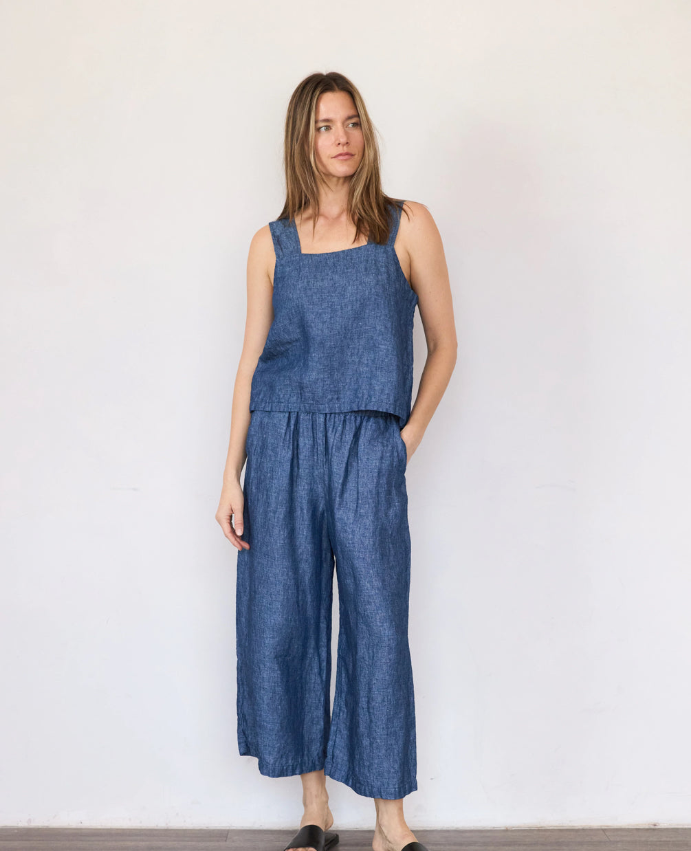 SS25 - It is Well L.A - Wide Linen Pants in Indigo - front 1 