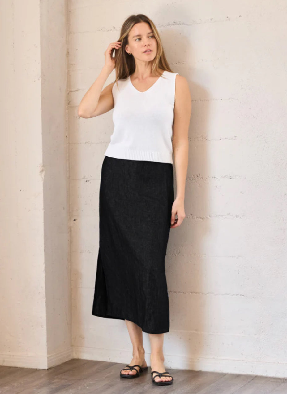 SS25 - It is Welll L.A - Linen Slit Skirt in Black - front 1 