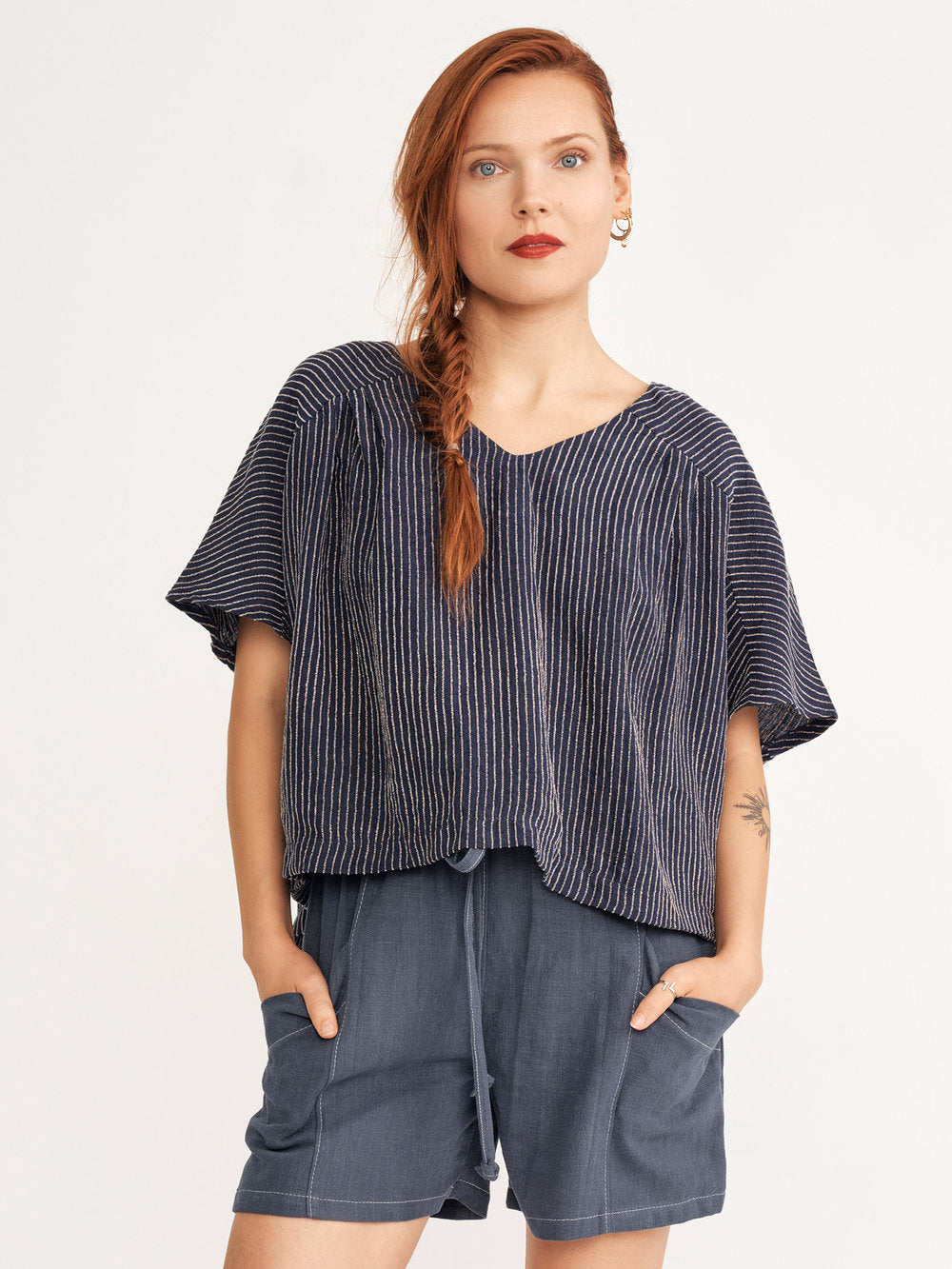SS25 - Jennifer Glasgow - Maia Shorts in Dusty Blue - front 1 