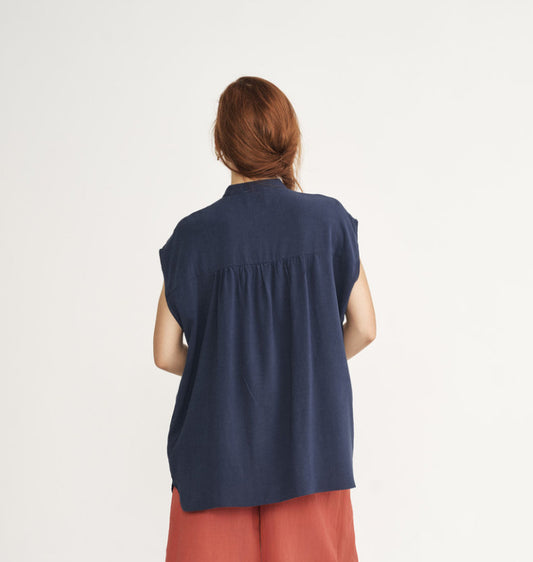 SS25 - Jennifer Glasgow - Neptune Top in Denim Blue - back 2 