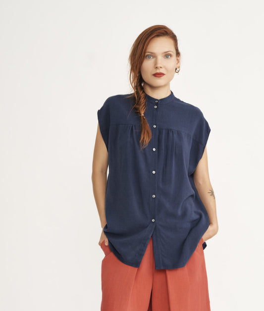 SS25 - Jennifer Glasgow - Neptune Top in Denim Blue - front 1