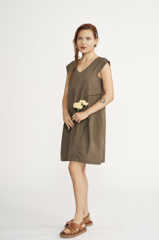 SS25 - Jennifer Glasgow - Queen Dress in Khaki - front 1 