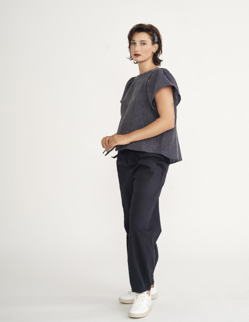 SS25 - Jennifer Glasgow - Saffron Top in Blue Stripe - side 2