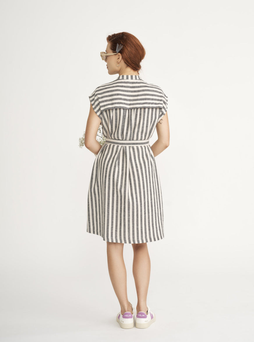 SS25 - Jennifer Glasgow - Wren Dress in Black Stripe - back 3 