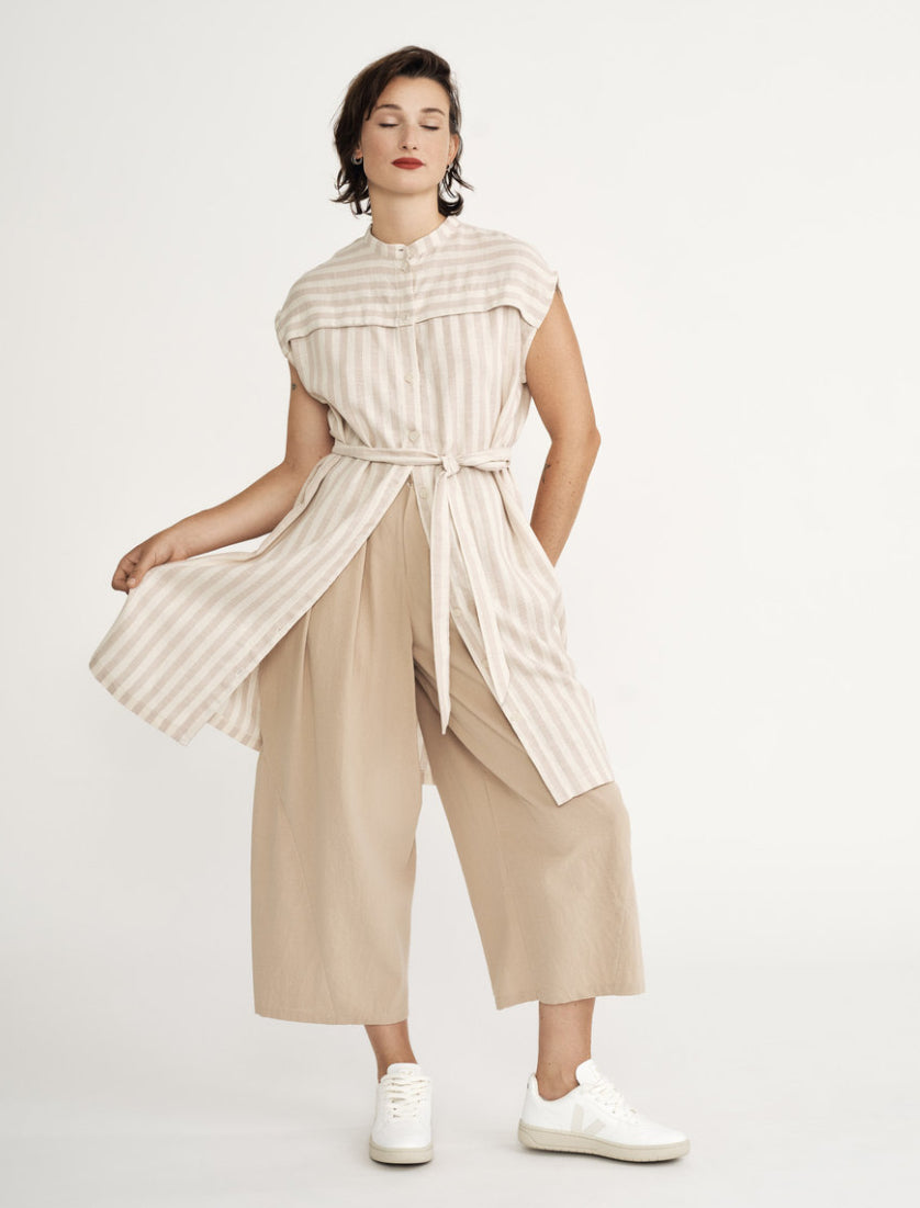SS25 - Jennifer Glasgow - Wren Dress in Sand Stripe - front 1 