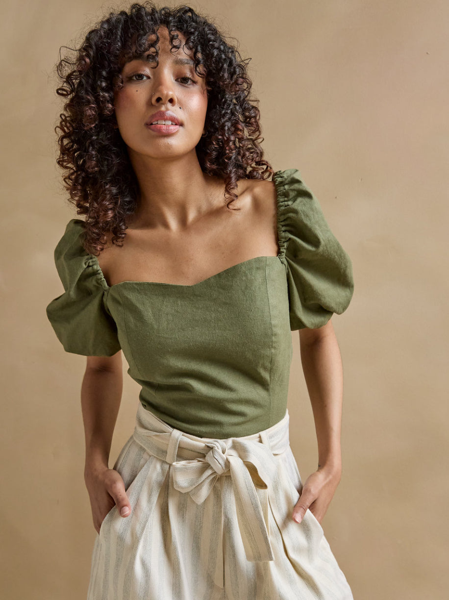 SS25  - Marigold - Aurore Top in Olive - front 1 