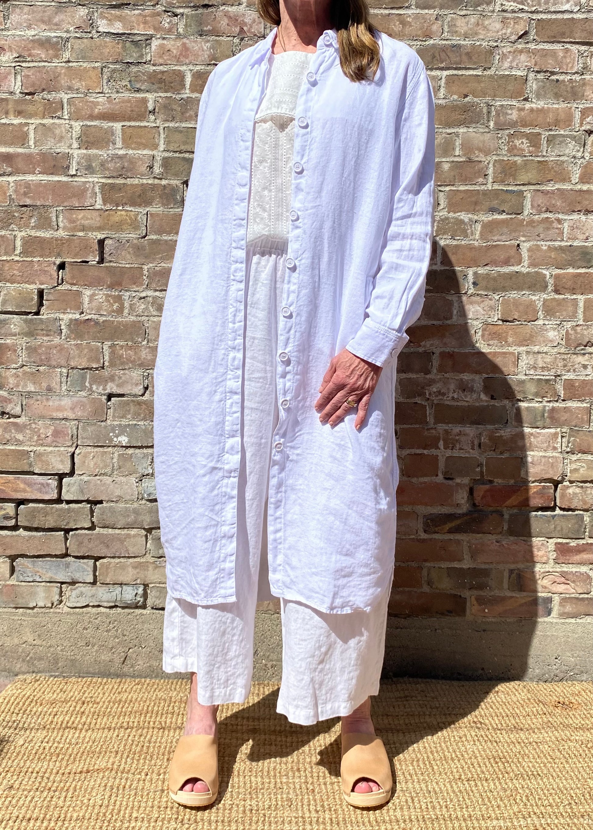 SS25 - Penn & Ink - Shirt Dress in White Linen - front 1