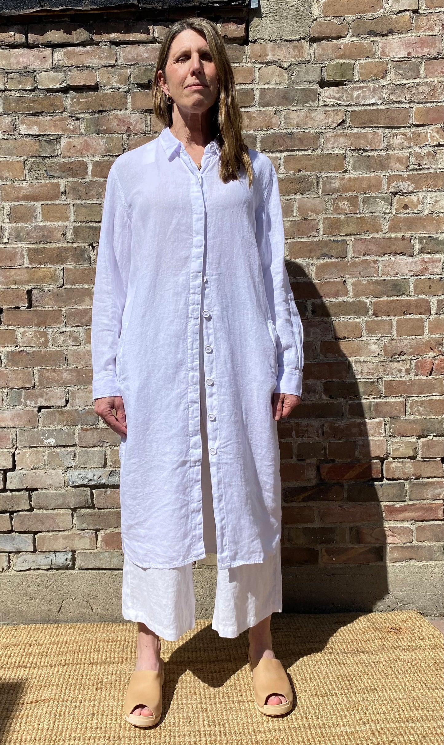 SS25 - Penn & Ink - Shirt Dress in White Linen - front 6 