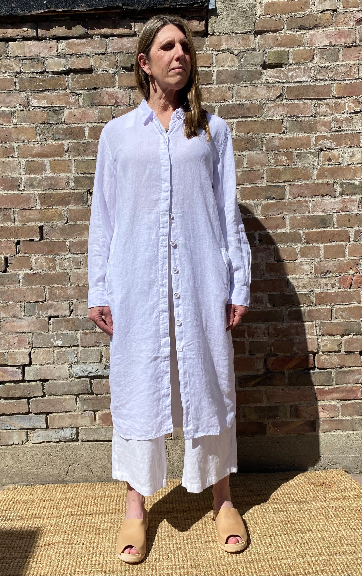 SS25 - Penn & Ink - Shirt Dress in White Linen - front 7