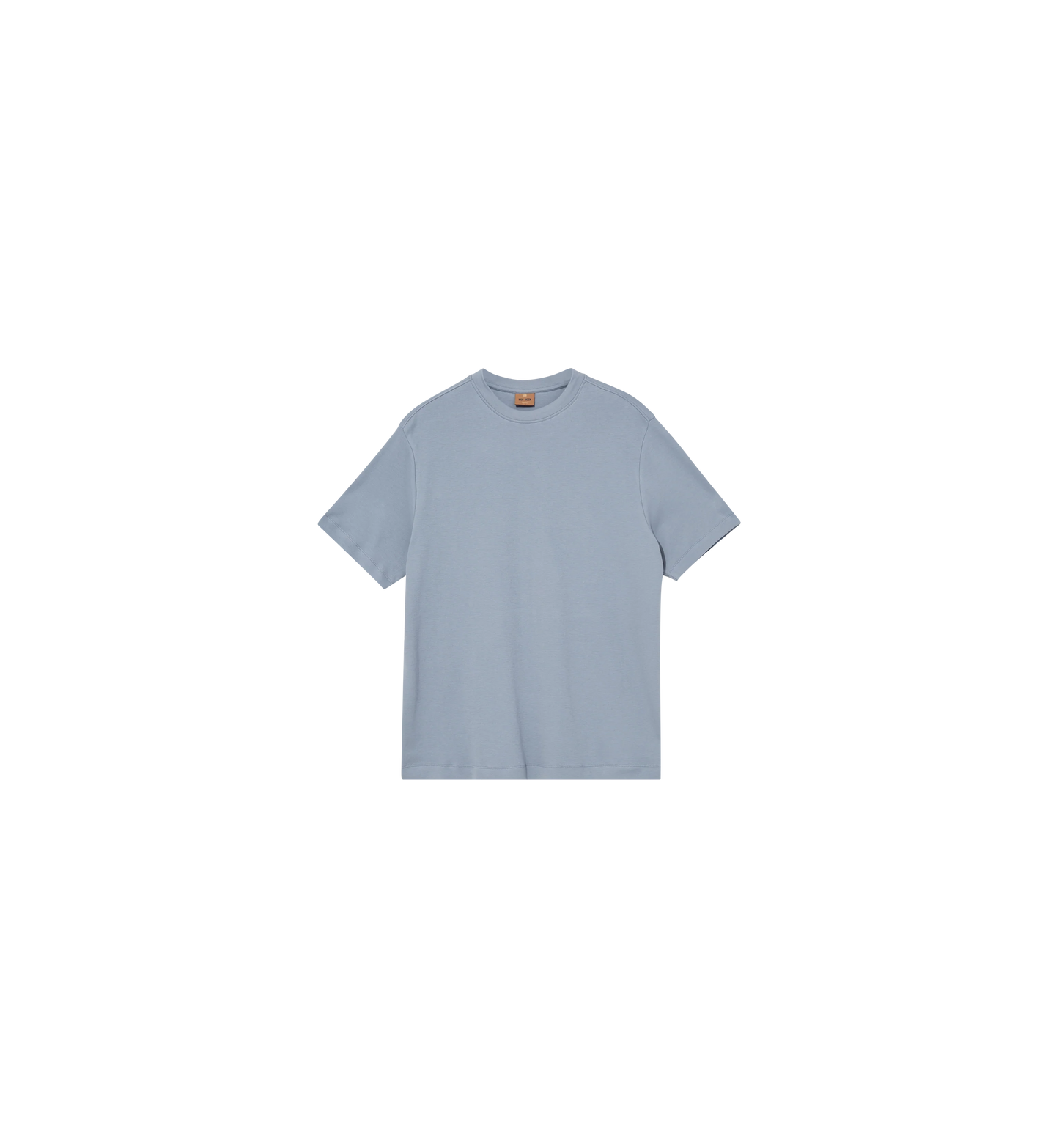 Mos Mosh Gallery mens beige crew neck cotton t-shirt with short sleeves and subtle chest logo in Kelowna in flint stone colour