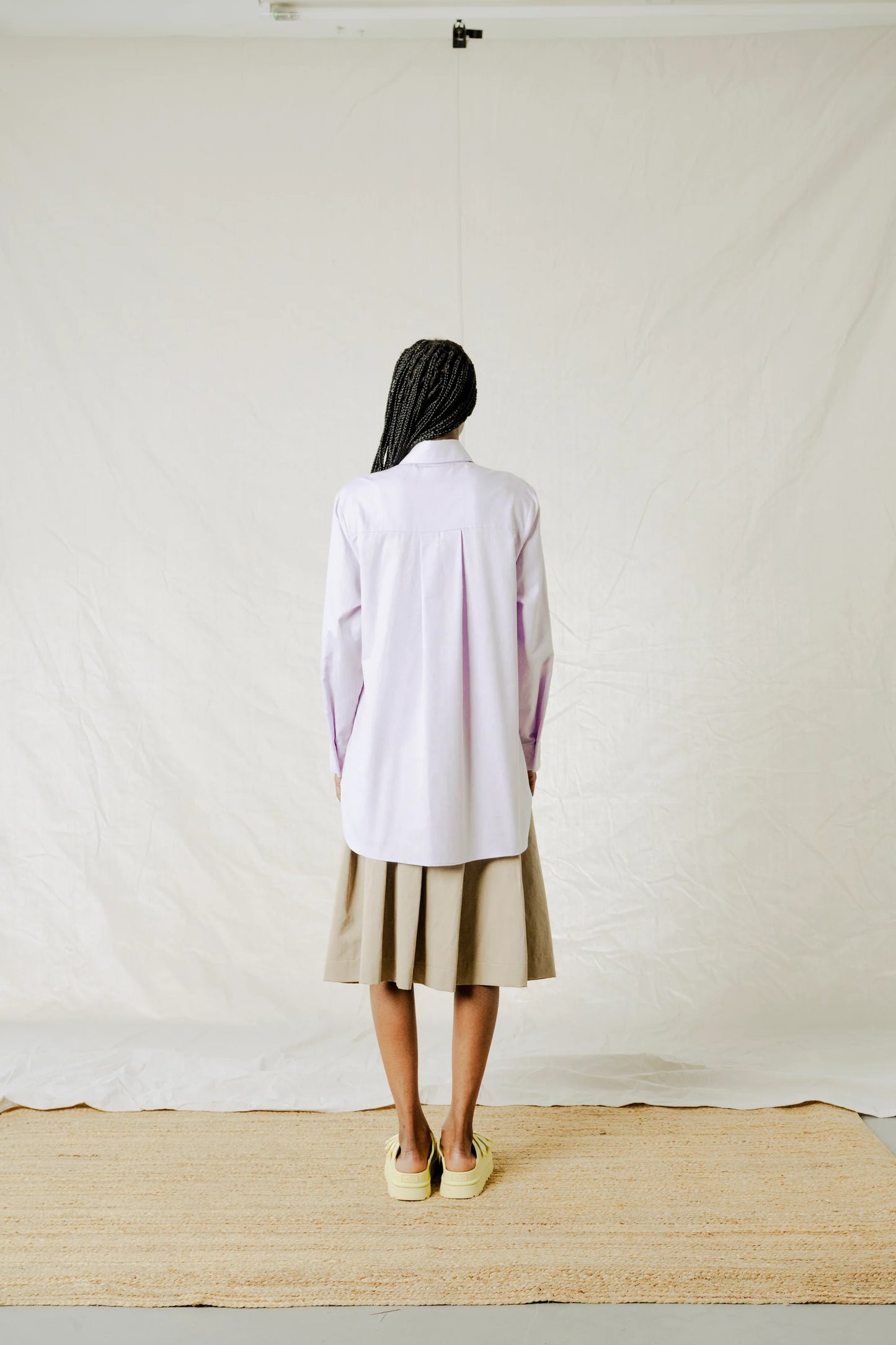 BodyBag By Jude Brandon Shirt in Lavender back view - ethically made cotton shirt with back pleat - sustainable fashion Okanagan
