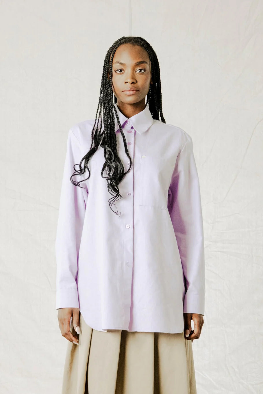 Brandon Shirt in Lavender - Canadian made women's boyfriend shirt with front pocket detail - BodyBag by Jude Kelowna BC