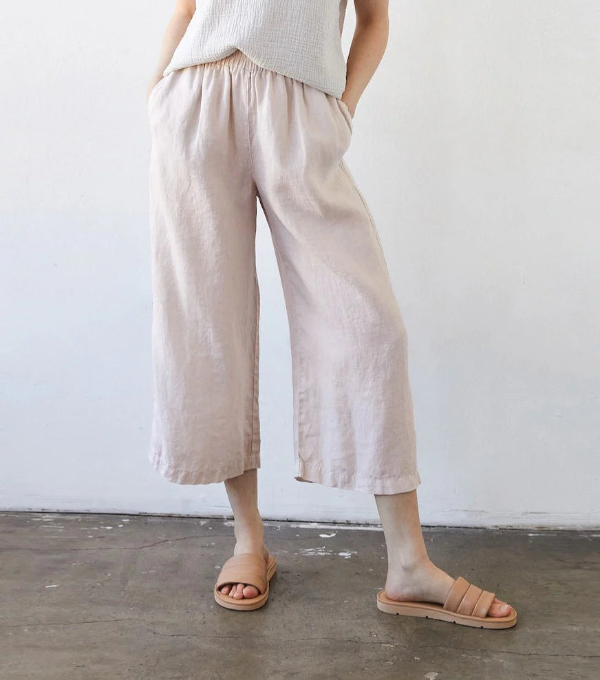 SS24 - It is Well L.A - SS24 - Wide Linen Pant in Natural - model front 1